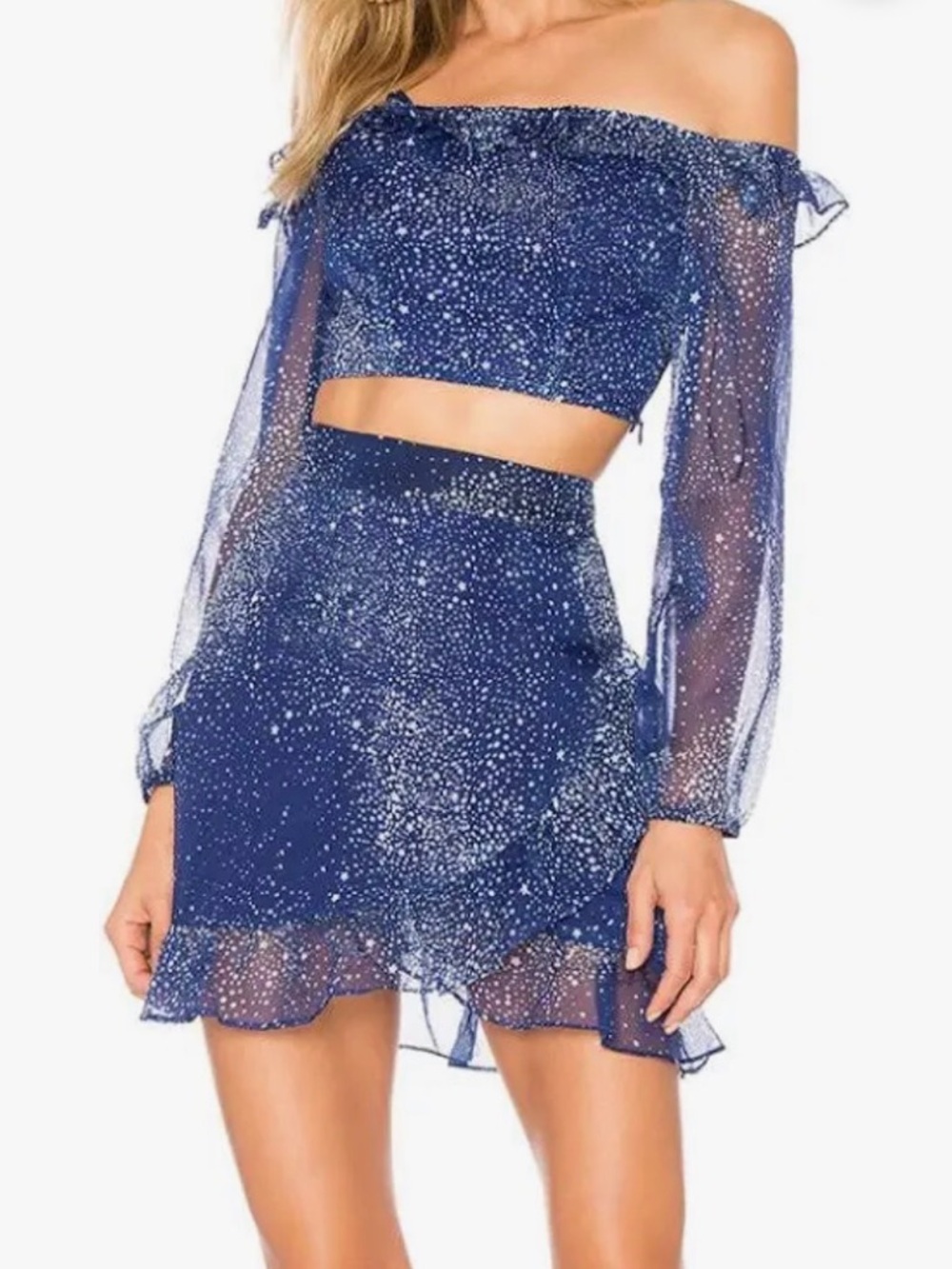 Sparkling Navy Off-Shoulder Two-Piece Set